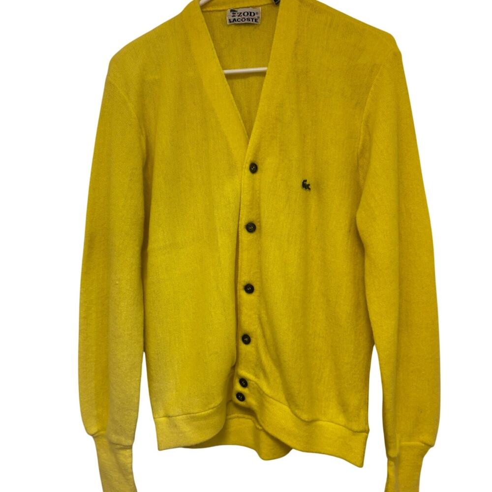 Vintage Izod Lacoste Yellow Cardigan Sweater Size Large USA Acrylic Preppy